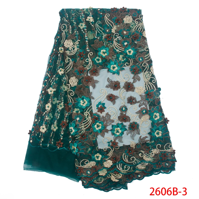 

3D Flowers High Quality Nigerian French Lace Embroidered Tulle Lace Fabric for Wedding Dress Latest Green Lace Fabric APW2606B