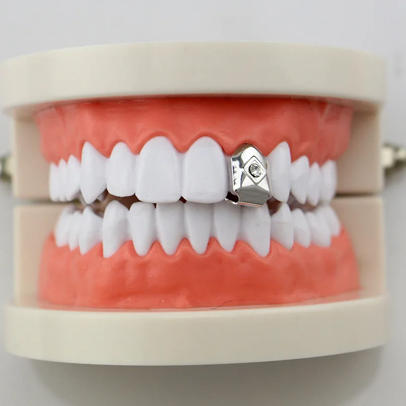 HIPHOP Single Teeth Grillz 4 Color Grillz With Clear Crystal Inlay  Hip Hop Jewelry for Men Body Joyeria Mouth Decoration (7)