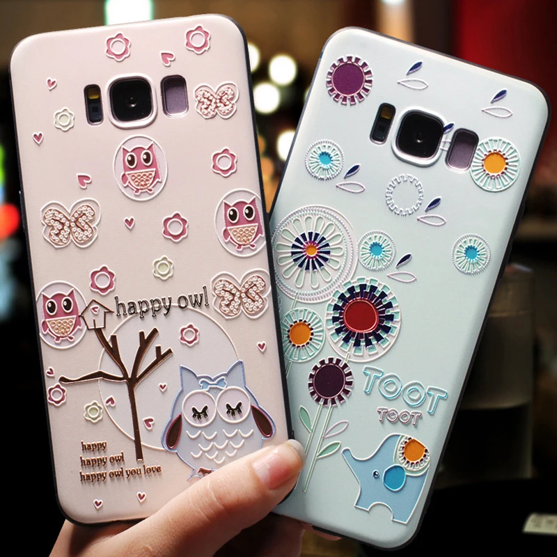 Модный рельефный 3D чехол для Samsung S9 S8 из ТПУ с мультяшными животными роскошный