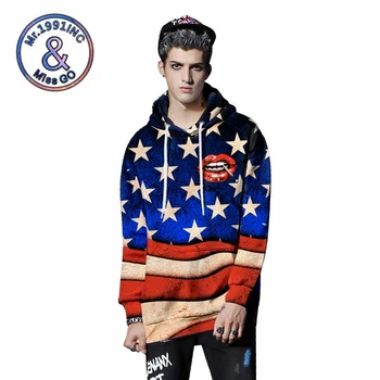 

2019 New Fashion Hoodies Men 3D Loose tide American flag mouth Print Sweatshirt Hoodies sudadera hombre Autumn Streetwear