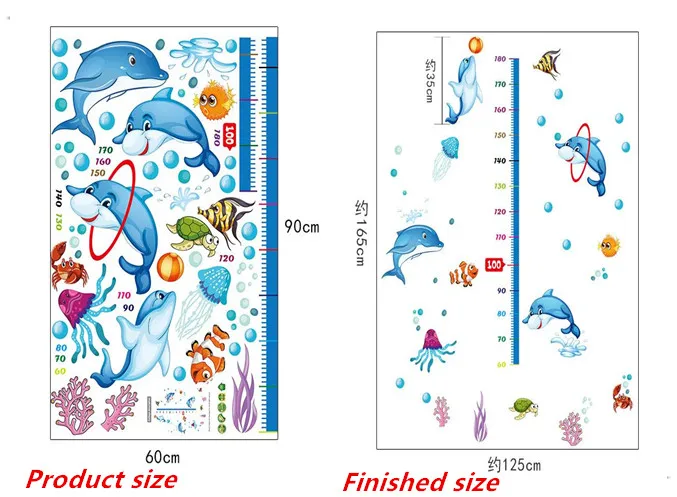 Высота измерения наклейки на стену с мотивами из мультфильмов Подводные Животные Жираф настенные наклейки Дети Детская комната спальня украшения детской комнаты