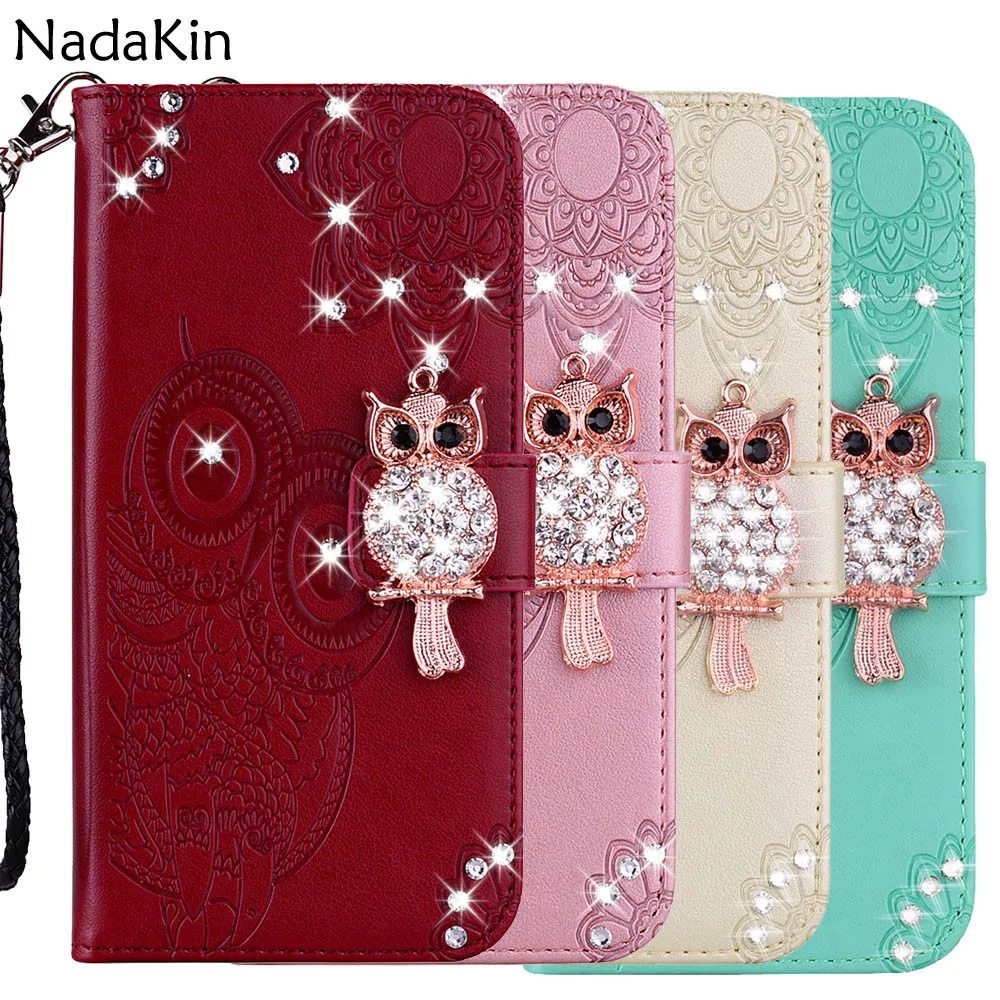 

Rhinestone Diamond Owl Embossed Book Case Cover for Samsung Galaxy A10 A20 A30 A40 A50 A70 Luxury Flip Leather Shell With Strap