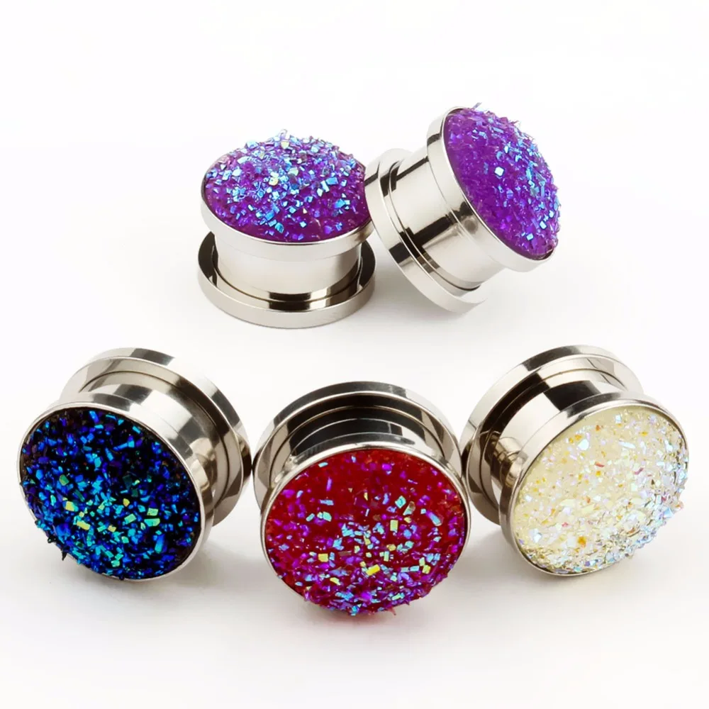

Wholesale Price Hot Stone Ear Expanders Stainless Steel Body Jewelry Piercing Gauges Ear Plugs And Tunnels 4 Colors Mix Sizes