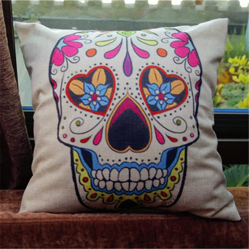 Halloween Square Skull Cushion Decorative Throw Pillow Sofa Home Decor Almofada Cojines Decorativos Head Cartoon Mexico Halloween Square Skull Cushion Decorative Throw Pillow Sofa Home Decor Almofada Cojines Decorativos Head Cartoon Mexico