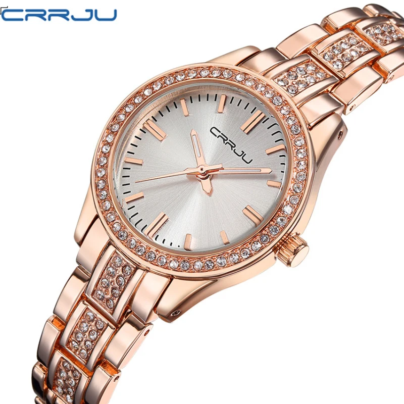 

Top Luxury Brand CRRJU Casual Bracelet Gold Watch Women Rhinestone Watches Women Elegant Quartz Wrist Watch Women Relojes Mujer