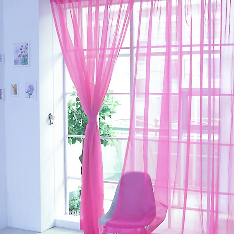 

Tulle Door Window Curtain Drape Panel Sheer Scarf Valances Sheer Voile Curtains Pure Color