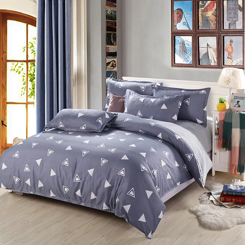 

Gray + Triangular Pattern Simple Style Comfortable Polyester Housewares Bedding Set 4PCS Duvet Cover Set +Bed sheet +Pillowcas