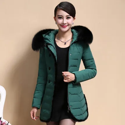 Best price at $245 Cheap 2015 Hot New Thicken Warm Woman Down jacket Coat Parkas Outerwear Luxury Hooded Fox Fur collar Long Slim Green Plus Size 4XXXXL
