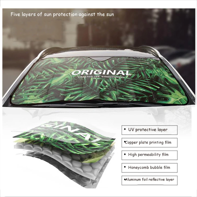 Car Windshield Sun Shade Curtain Windscreen Cover Leaves Pattern UV