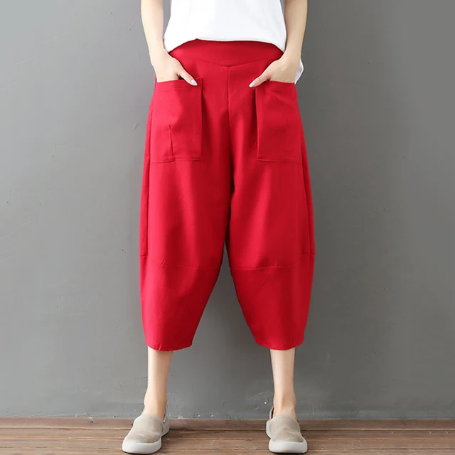 Wide Baggy Legs Pants for Women Solild Color Harem Pants Lady Elastic ...