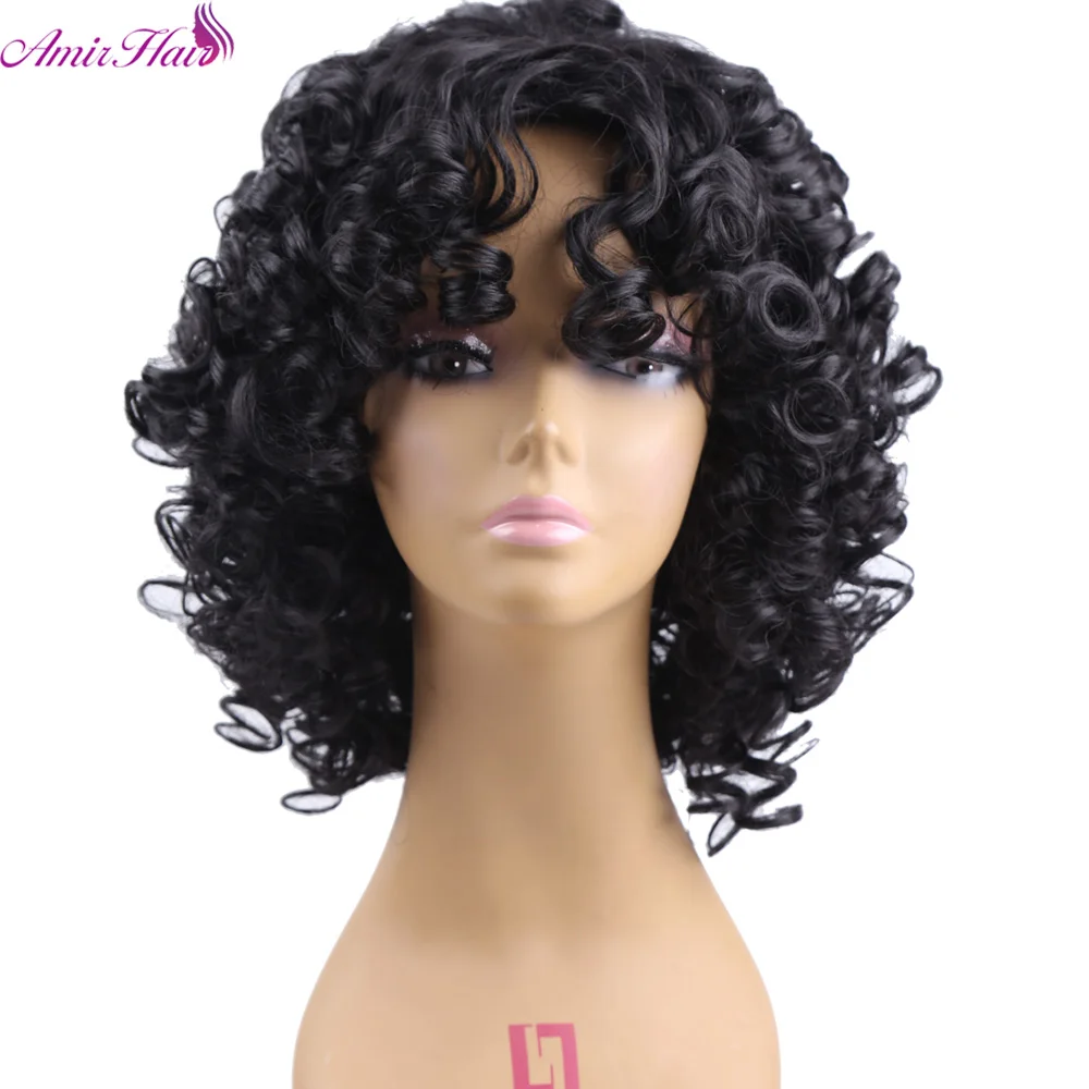 Amir синтетические Короткие парики черный афро кудрявый парик для женщин натуральные черные волосы парик жаростойкий полный парик прическа с челкой