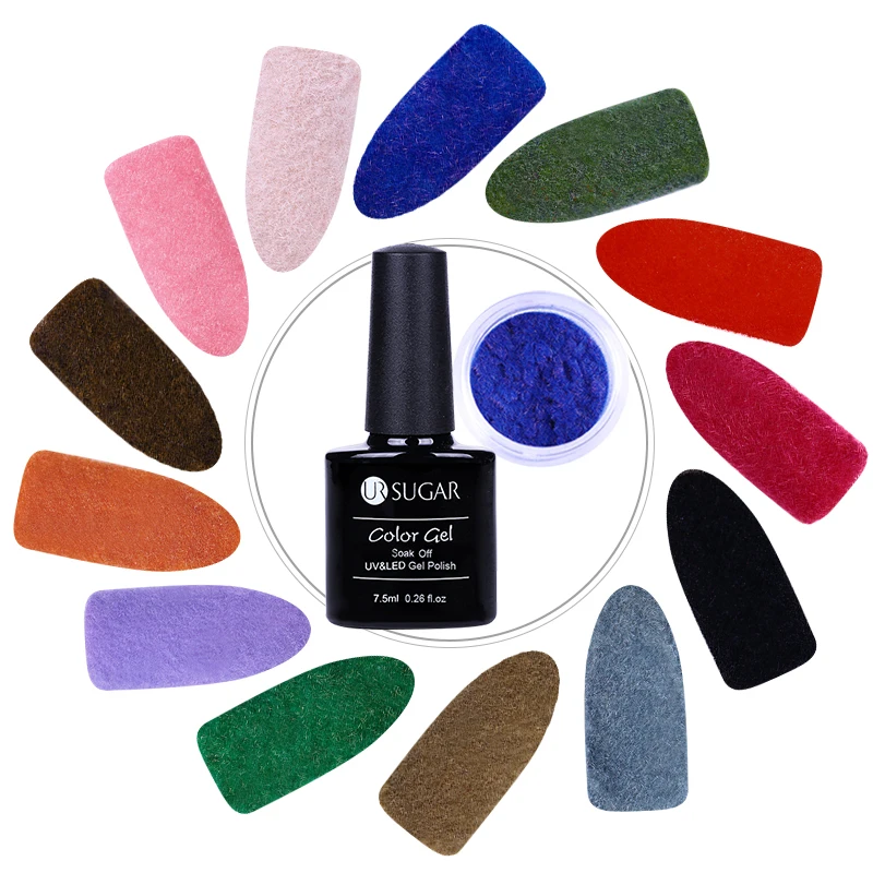 2Pcs UR SUGAR Xmas Velvet Nail Glitter Colorful Gel Polish Set Christmas Nail Art Gel Polish Varnish Lacquer Nail Powder 7.5ml