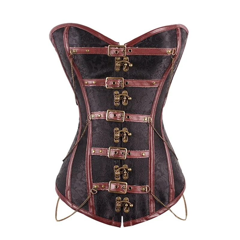 SY037brown Сексуальный готический корсет под одежду для женщин, Бюстье под грудь, Женский корсет, черный, красный, размера плюс, с цепочками, трендовые товары - Цвет: SY037brown