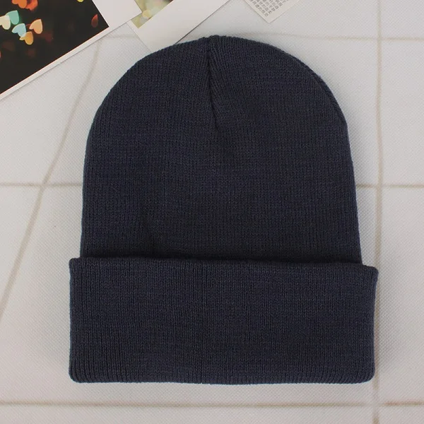 Dark grey Cap Зимние шапки для женщин, Новые Вязаные шапки, одноцветные милые шапки для девочек, осенние женские шапки, теплые шапки, Женская Повседневная шапка - Цвет: Dark grey Cap