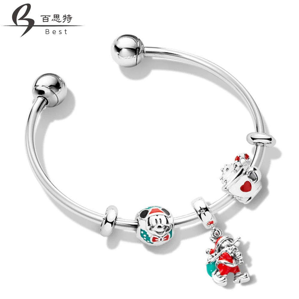 

BEST 100% 925 Sterling Silver ZT0211 Winter Christmas Bracelet Set CHRISTMAS BEAR CHARM WARM COCOA CHARM Santa Gift Bag Pendant