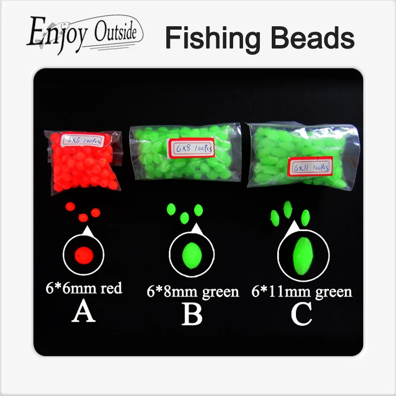 300pcs Mixed The Size Glow Beads Round Rigs Making Soft Fishing Beads