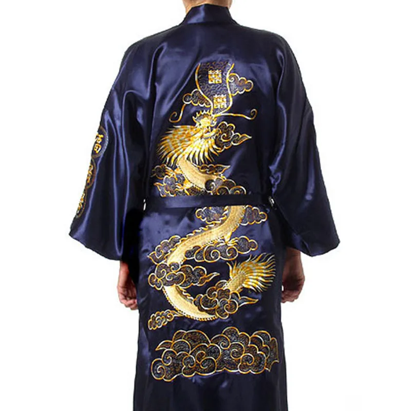 

Free Shipping Chinese tradition Mens robe gown sleepwear Bathrobe Nightwear with Dragon Free shipping size S-XXXL S0008