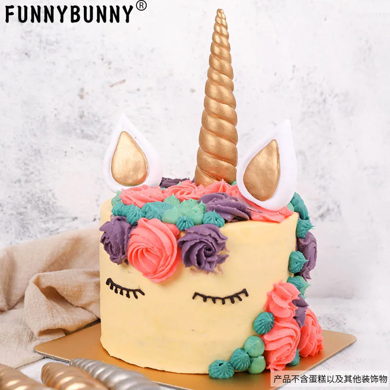 

Handmade Gold Unicorn Birthday Cake Topper Unicorn Horn Ears and Eyelash Set Unicorn Party Decoration for wedding birthday party
