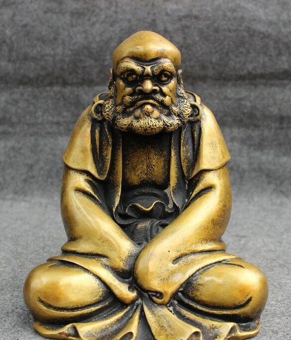 

8" Chinese Bronze Buddhist Joss Arhat Damo Bodhidharma Dharma Buddha Statue