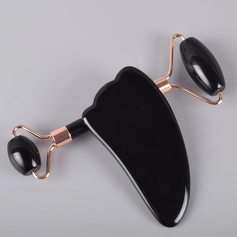 

Rose Gold Obsidian Facial Roller Gua Sha Set Massager Crystal Face Care Tool Neck Beauty Natural Stone Anti Wrinkle Cellulite