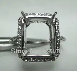 Изумрудный Cut 10x12 мм SOLID 14 К Белое золото природных алмазов Обручение обручальное кольцо