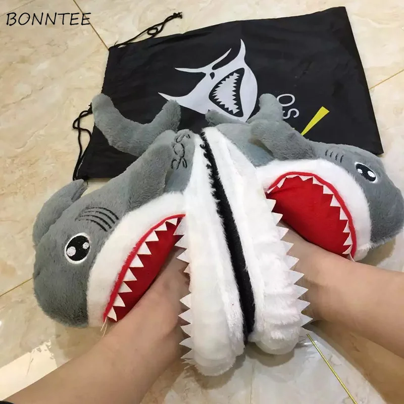 

Winter Slippers Women Trendy Funny Shark Slipper Chic Cartoon Lovely Womens Bedroom Cotton Shoes Soft Bottom Leisure Non-slip