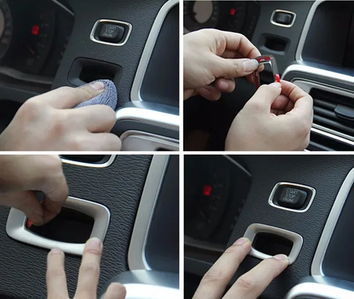Car dashboard keyhole panel decorative cover trim stainless steel sequins key ring 3D sticker for Volvo S60 V60 XC60 V40 (6)