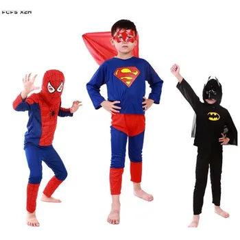 

3 sets/lot Kids Boys Spierd man Superman Batman Cosplay Movie Children Halloween Anime Costumes Purim party dress