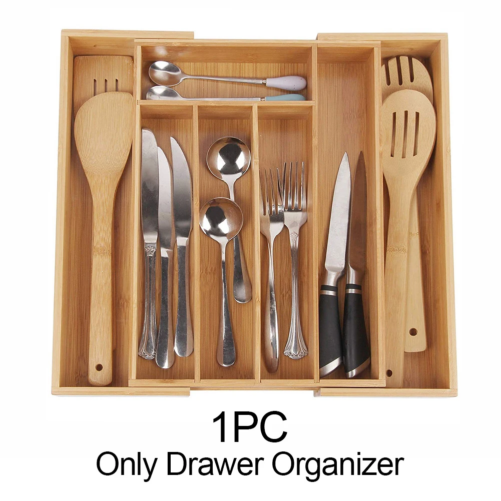 

Bamboo Silverware Drawer Organizer Anti-Slip Cutlery Tray Cutlery Drawer Organizer Expandable Spoon Chopsticks Organizer