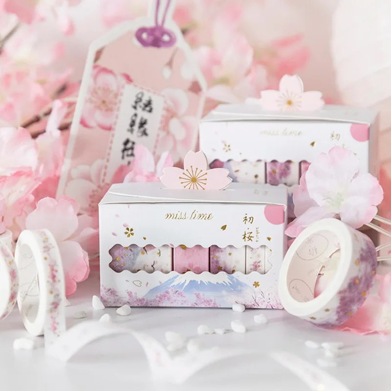 

5 Rolls/lot Floral Romantic Washi Tapes Set 8mm/15mm/30mm/50mm*2M DIY Sakura Masking Tape Gift Free Shipping