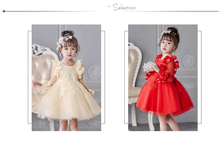 Летние кружевные платья с объемным цветком для девочек от 3 до 12 лет, элегантная праздничная одежда с длинными рукавами для девочек-подростков торжественное детское платье
