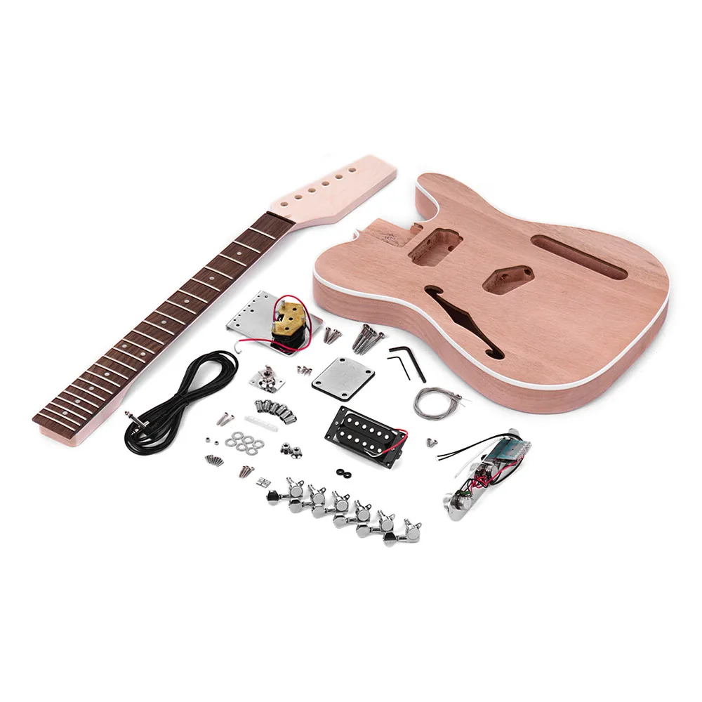 Muslady TL Tele стиль незавершенный электрогитара DIY Kit корпус из красного дерева с F Soundhole клен шеи палисандр гриф