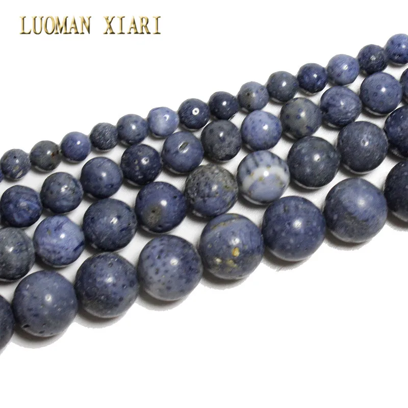 Тонкий ААА 100% натуральный синий коралл круглый камень бисер для