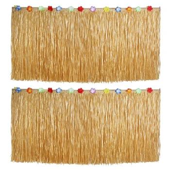

2 Pcs Hawaiian Party Table Skirt Plastic Desk Skirt For Luau Party Decoration 276x75CM Skirt