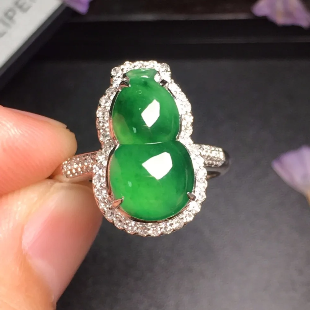 

Fine Jewelry Pure 18K White Gold Real Natural White Jade Burma Origin Saddle Wedding Engagement Female Rings for Women Fine Ring