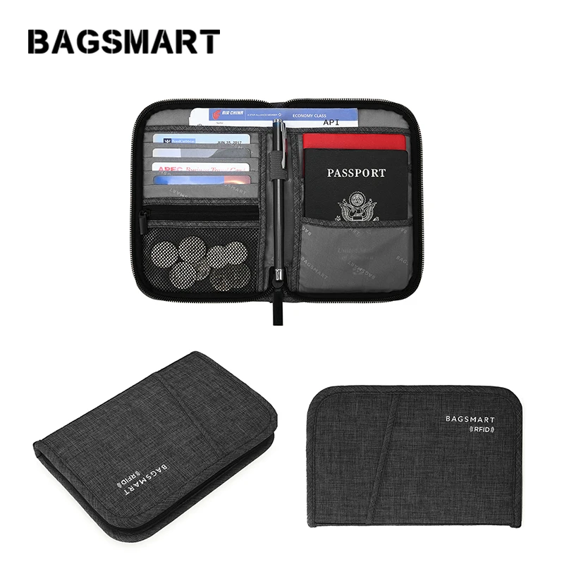 BAGSMART многофункциональная RFID дорожная сумка для паспорта, ID карты, кредитная карта, мужской клатч на молнии, кошелек, дорожная сумка-Органайзер