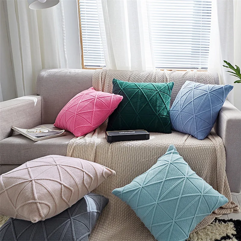 

Luxury Fashion 100%Cotton Wool Lattice Fur Plush Cushion Cover Gray Pillow Cover 45x45cm Throw Pillow Case Home Decorative Sofa