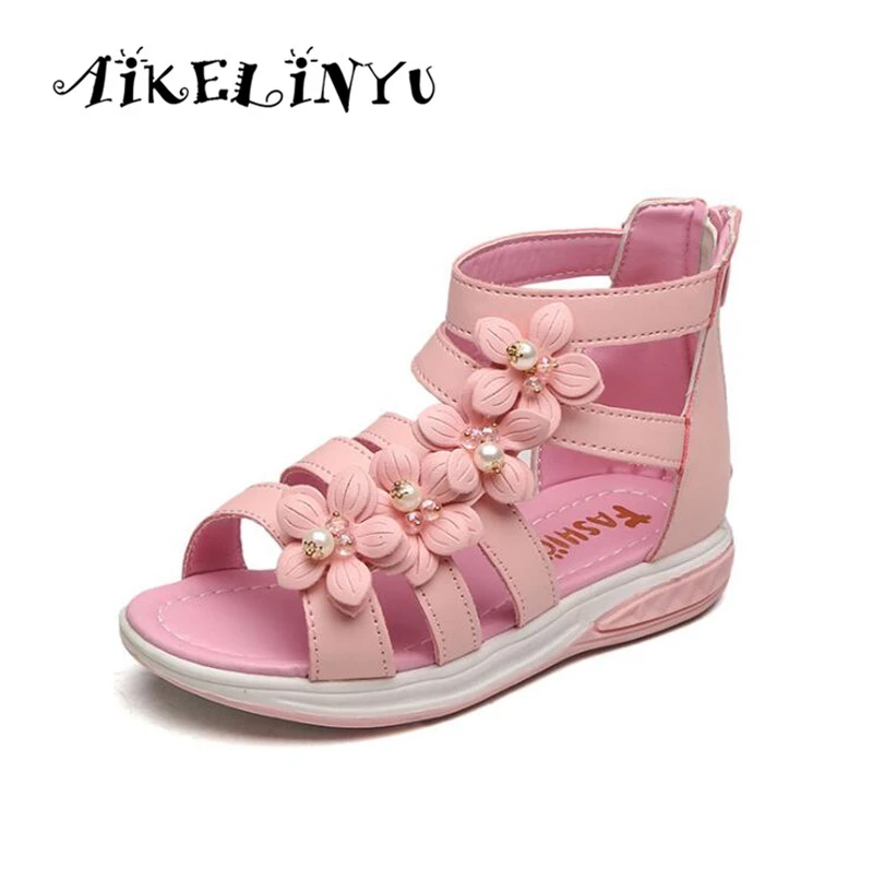 19 女の子の靴キッズサマーガールサンダル子供レザーファッション花フラットローマ靴子供真珠の靴 Sandals Children Girls Summer Sandalsleather Sandals Girls Aliexpress