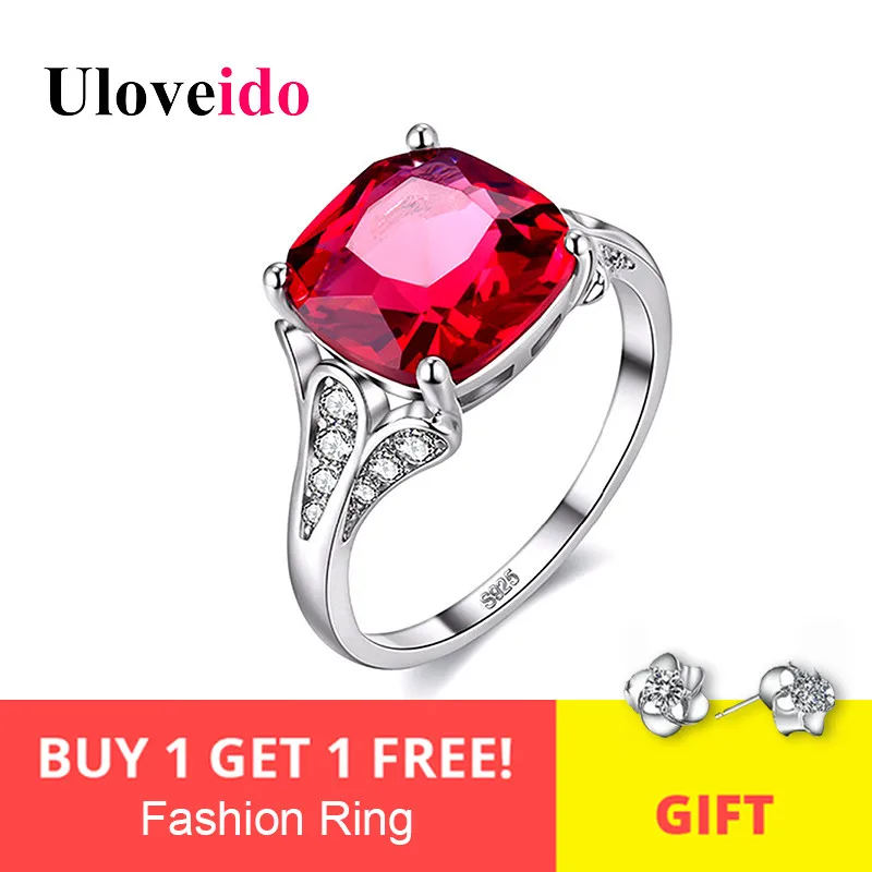 Uloveido Wedding Rings for Women Silver Color Engagement Ring Female Red Crystal Ringen Sale Bijoux Anel bague femme 15%Off Y146