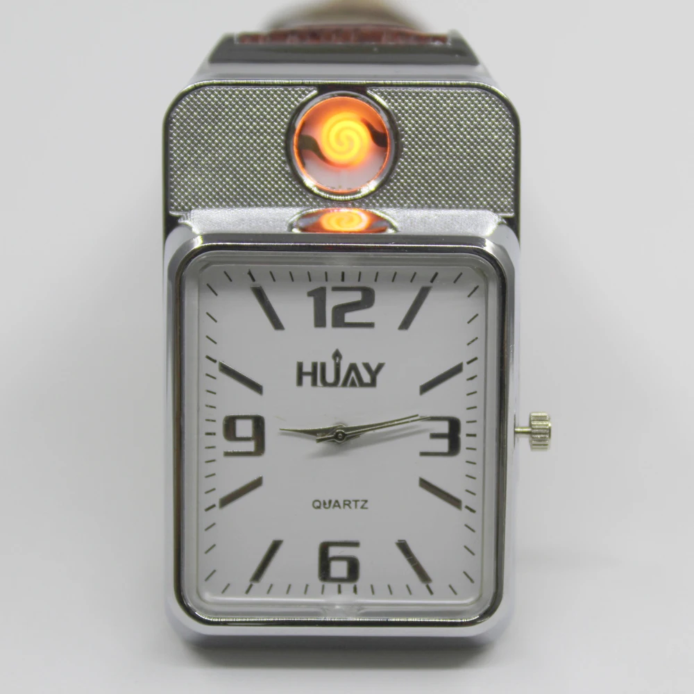 

Promotion Price ! Fashion Watch men USB Rechargable Windproof Flameless Cigarette Lighter Watch date clock Quartz Wristwatches
