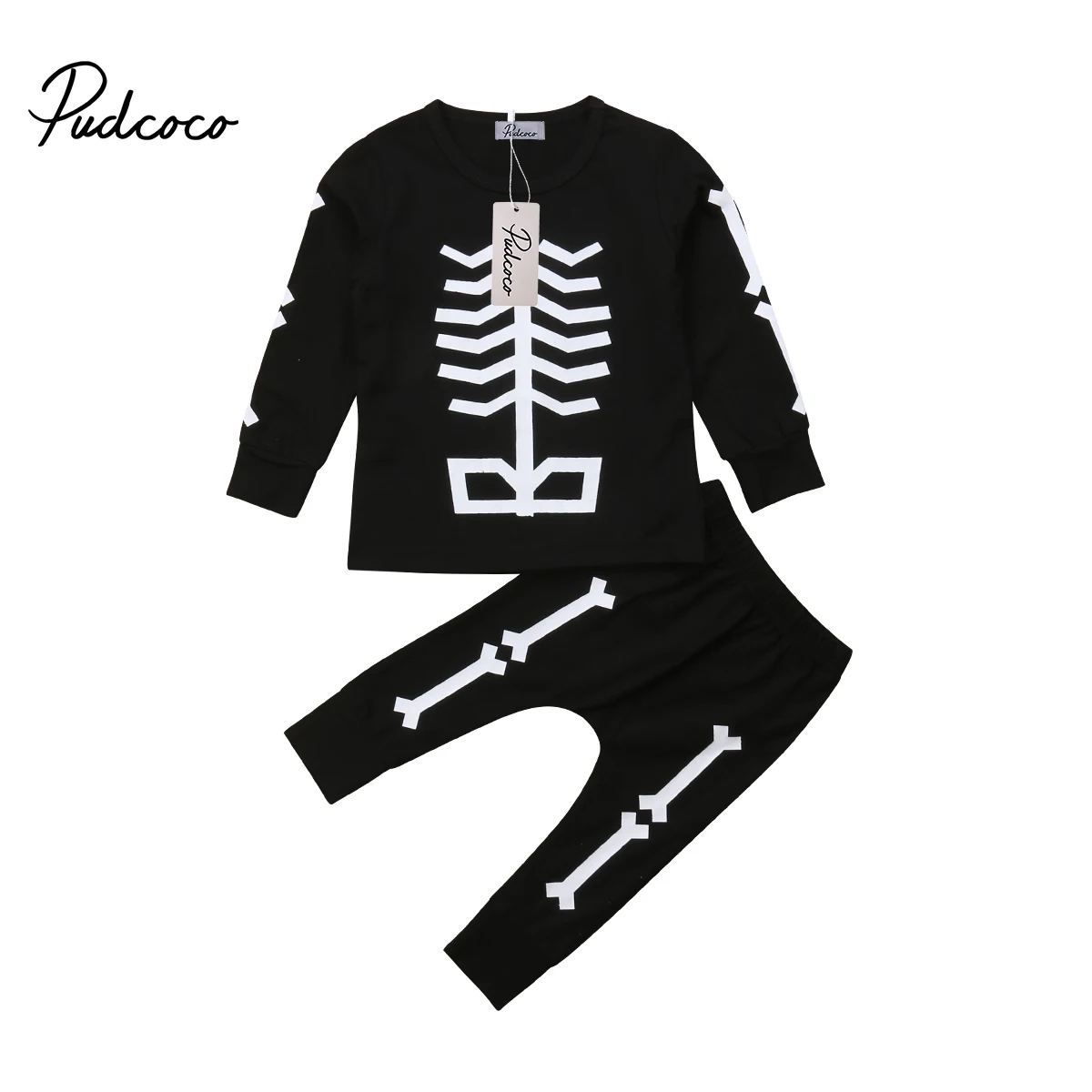 Комплект из 2 предметов; футболка с длинными рукавами для маленьких мальчиков и девочек+ длинные штаны; костюмы на Хэллоуин со скелетом