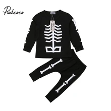 Комплект из 2 предметов; футболка с длинными рукавами для маленьких мальчиков и девочек+ длинные штаны; костюмы на Хэллоуин со скелетом