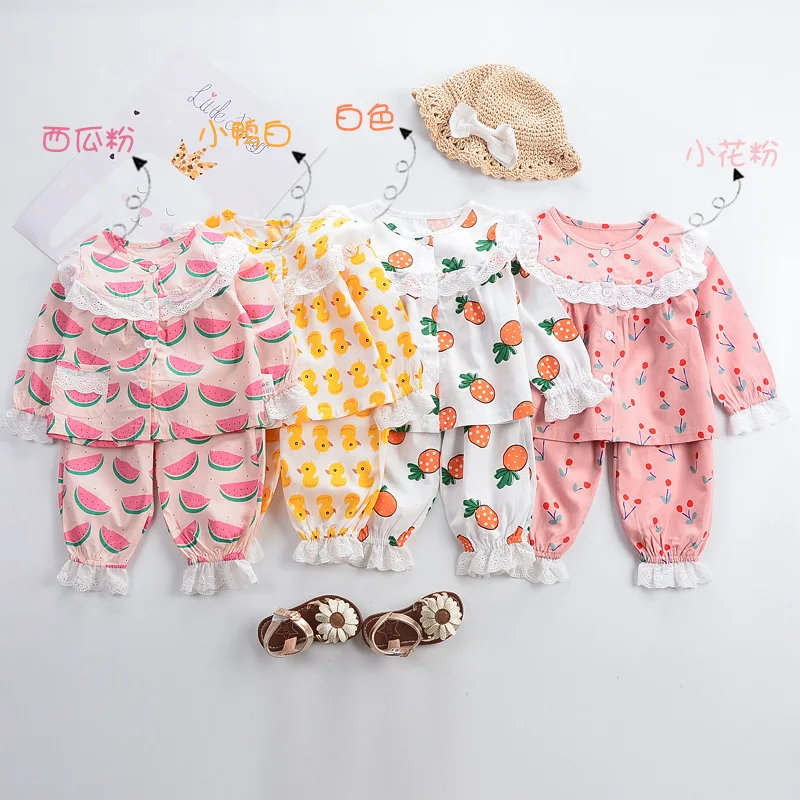 

Fruits vegetables printing sleepwear Korean style grils baby clothing sets