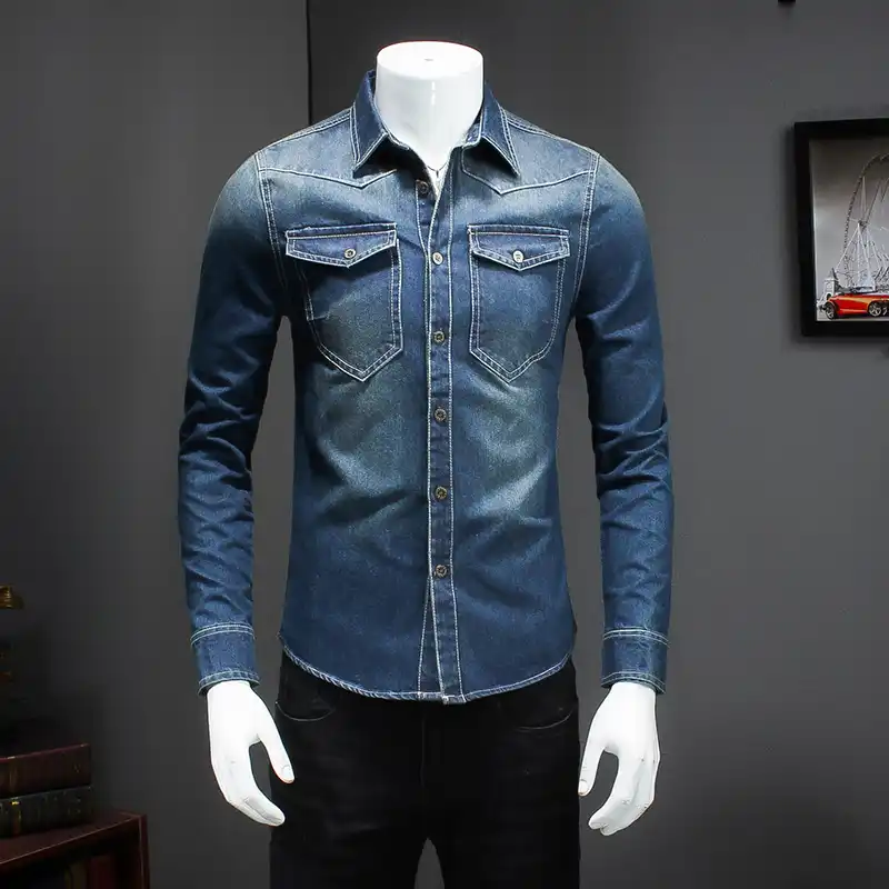 double pocket denim shirt mens