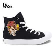 Вэнь мужские вулканизированные туфли черные высокие дизайн птичье гнездо череп парусиновые кроссовки женские плимсоллы кружевные Эспадрильи на плоской подошве Zapatos