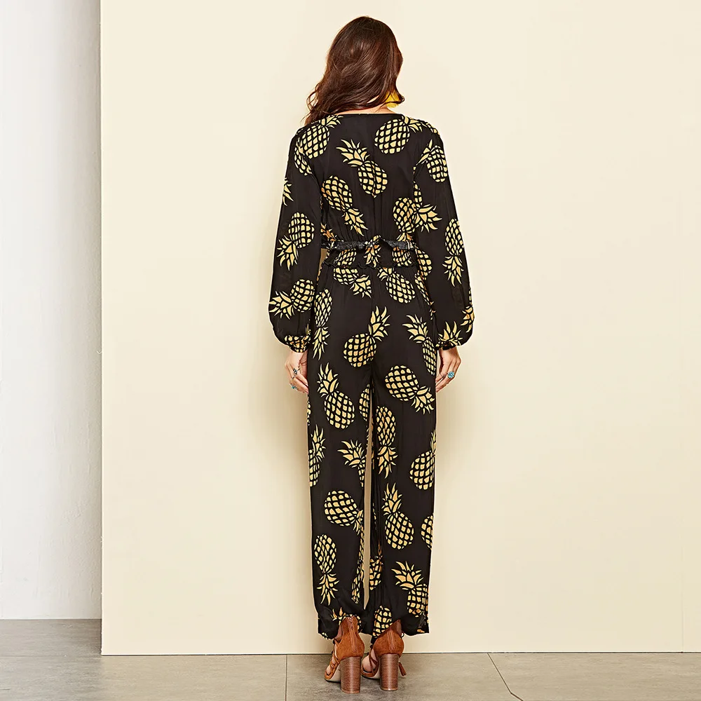 2019 fall and winter V collar loose waist jumpsuit street fashion nine pants cotton casual pants girl 2019 fall and winter V collar loose waist jumpsuit street fashion nine pants cotton casual pants girl