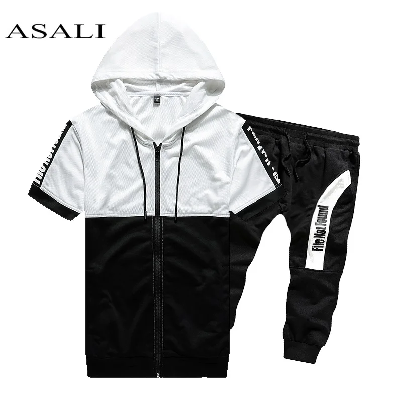 

2019 Men Sets Hooded Sweatshirt 2 Piece Mens Hoodies Top Casual Sweatshirt Male Coats Sweat Suits Letter Print Sets Short Sleeve