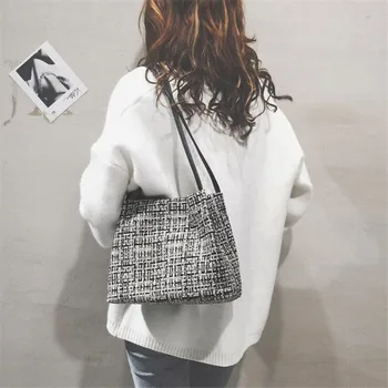 

2019 Fashion Simple Wild Versatile Bucket Bag Fairy Retro Trend Hand Shoulder Bag Weaving Handbag Casual Top-handle Women Bags