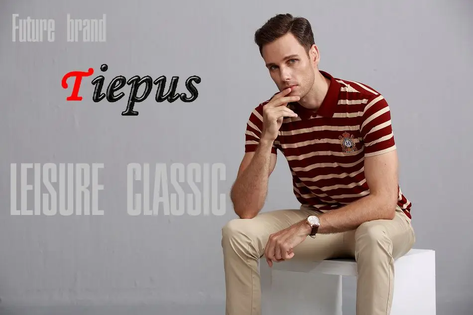 Tiepus брендовая одежда модные вышитые хлопковые топы Мужские рубашки поло с коротким рукавом хлопковые полосатые поло классические рубашки мужские 6215