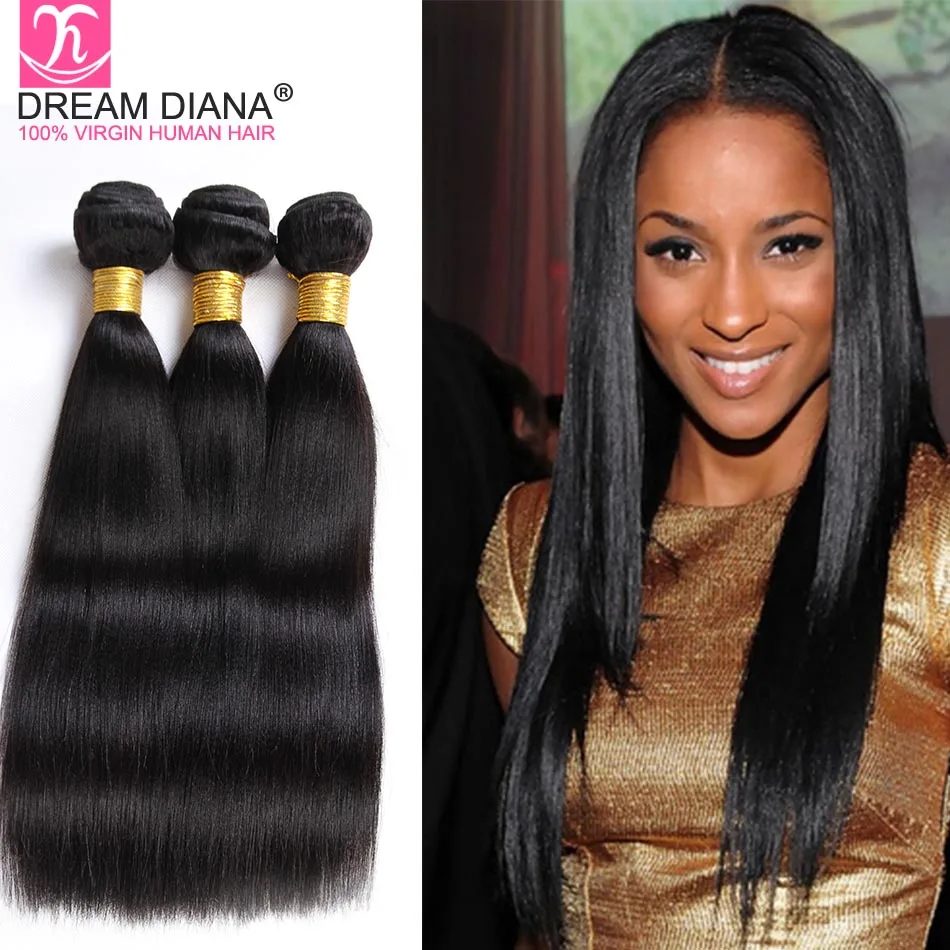 7A Brazilian Yaki Kinky Straight Hair 3 Bundles Mink Brazilian Hair